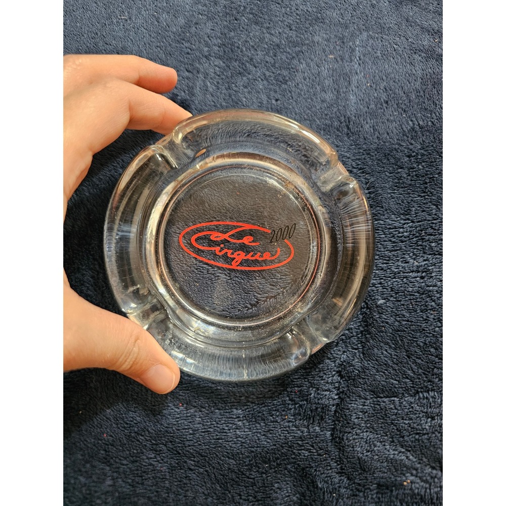 Vintage Le Cirque 2000 NYC Restaurant Glass Ashtray Clear Red Logo Collectible